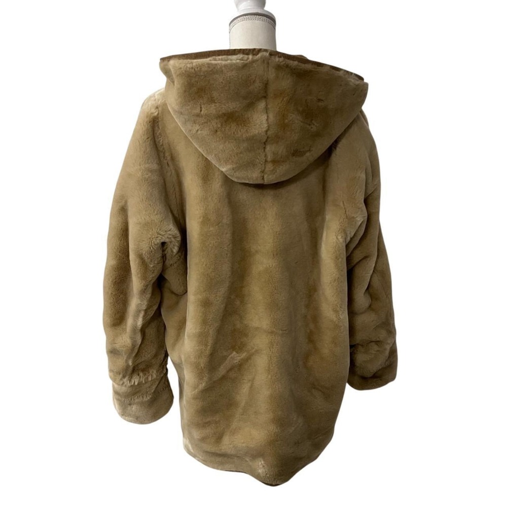 Winlit New York Reversible Genuine Leather Suede Faux Fur Hooded Coat Tan Medium - Picture 7 of 11